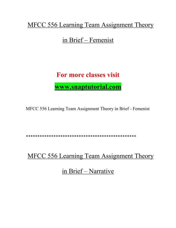 mfcc 556 learning team assignment theory