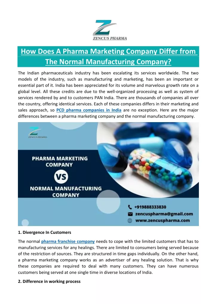 how does a pharma marketing company differ from