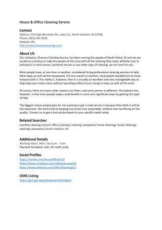 house office cleaning service contact address