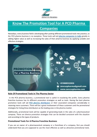 Know The Promotion Tool For A PCD Pharma Companies
