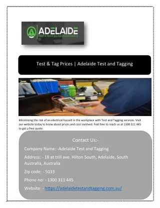 test tag prices adelaide test and tagging