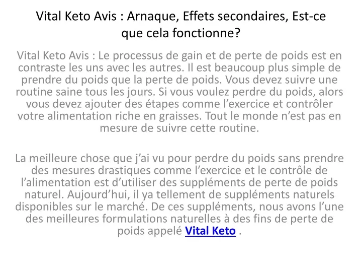 vital keto avis arnaque effets secondaires est ce que cela fonctionne