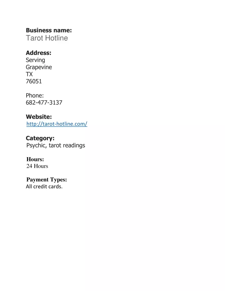 business name tarot hotline address serving