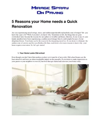 5 Reasons your Home needs a Quick  Renovation