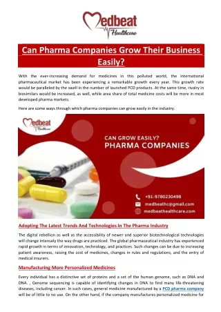 Can Pharma Companies Grow Their Business Easily?