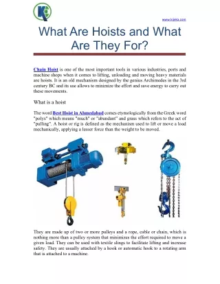 What Are Hoists and What Are They For?