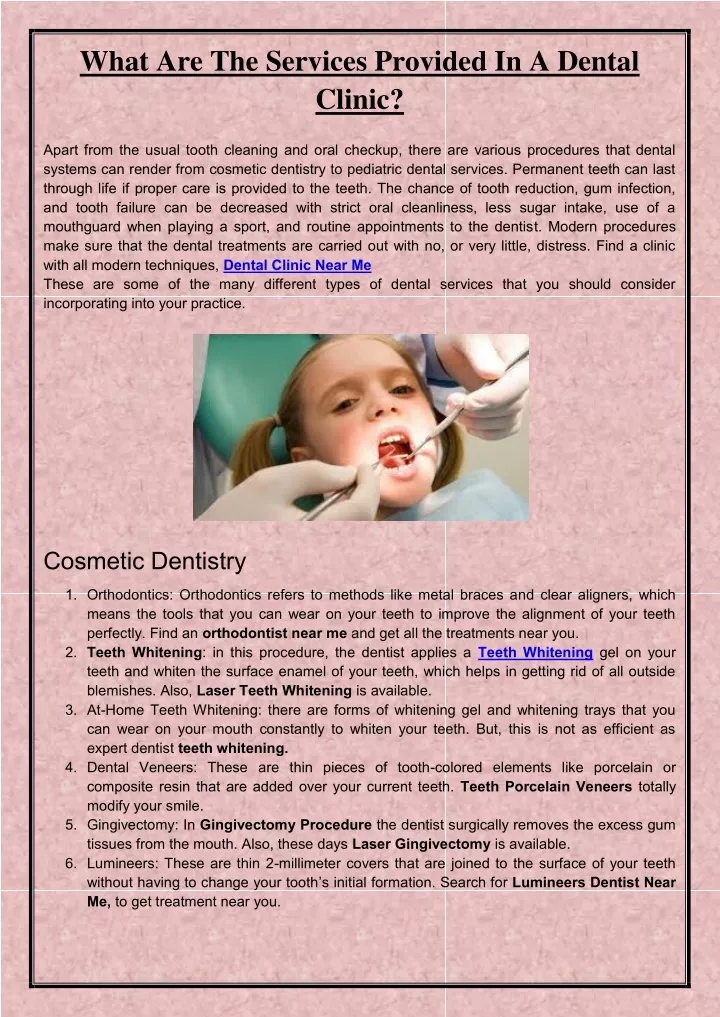 what are the services provided in a dental