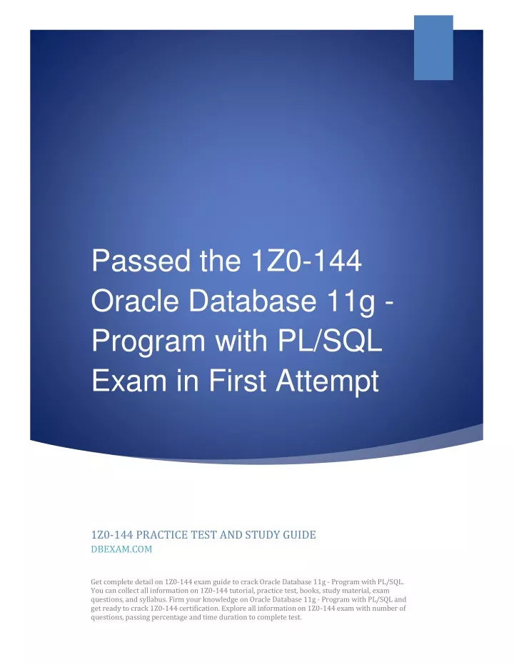 passed the 1z0 144 oracle database 11g program