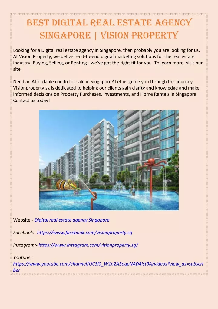 best digital real estate agency singapore vision