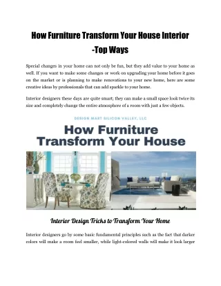 How Furniture Transform Your House Interior -Top Ways