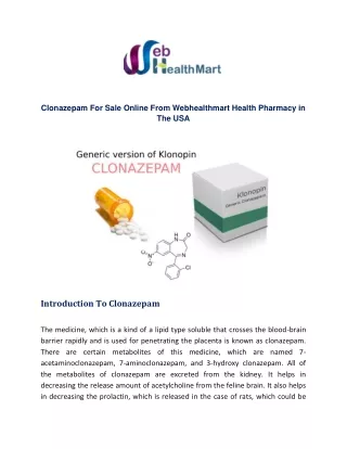 Clonazepam For Sale Online From Webhealthmart Health Pharmacy in The USA