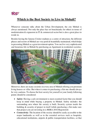 which is the best society to live in mohali