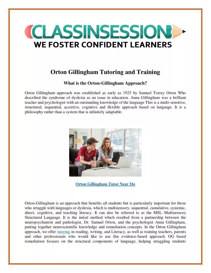 orton gillingham tutoring and training