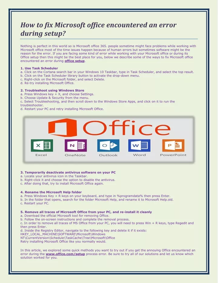how to fix microsoft office encountered an error