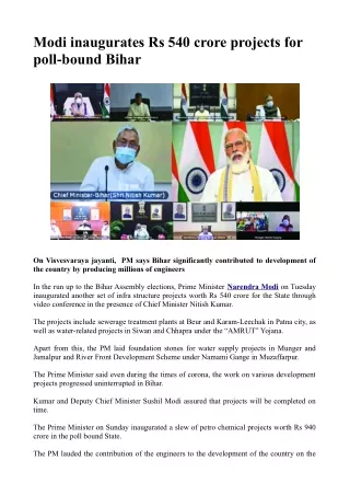 modi inaugurates rs 540 crore projects for poll