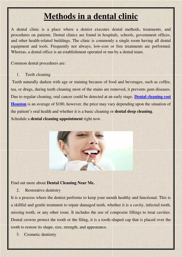 methods in a dental clinic a dental clinic