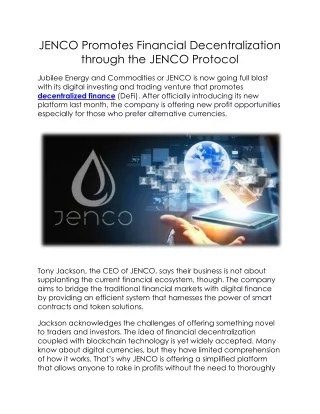 JENCO Promotes Financial Decentralization through the JENCO Protocol - Jenco Tech