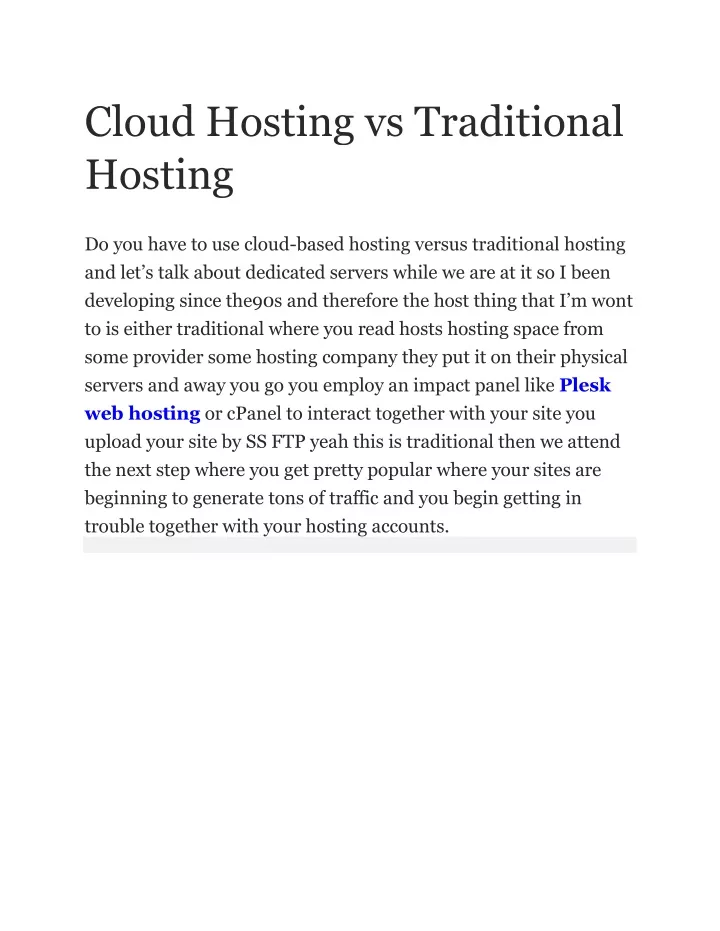 cloud hosting vs traditional hosting