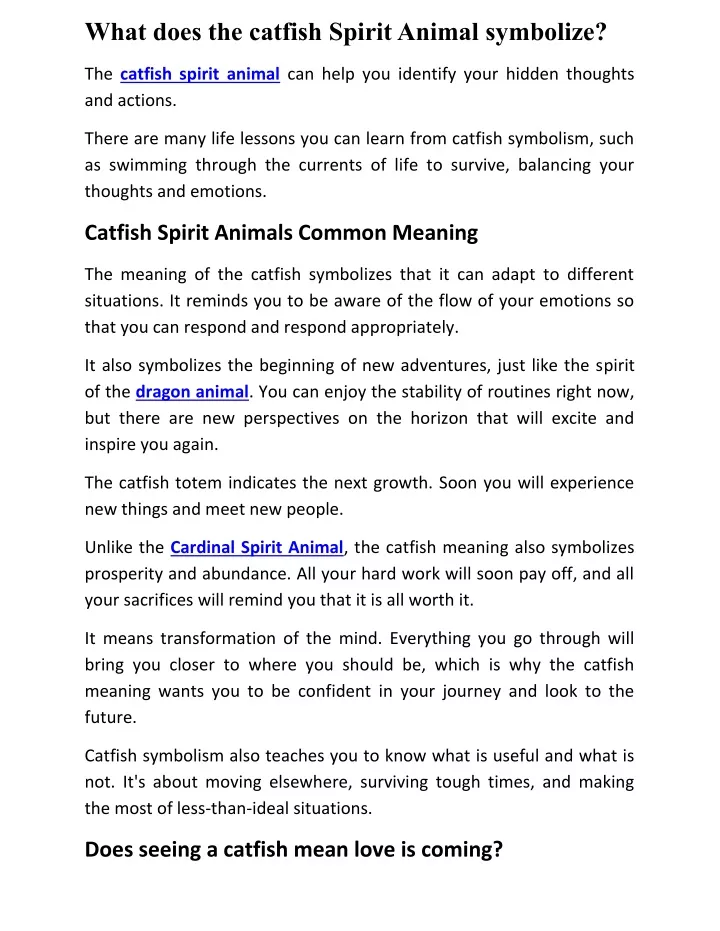 what does the catfish spirit animal symbolize