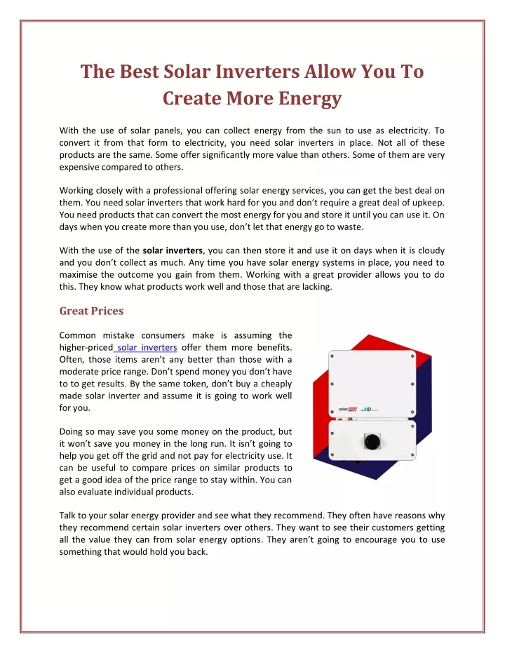 the best solar inverters allow you to create more