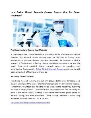 How Online Clinical Research Courses Prepare One for Cancer Treatment?