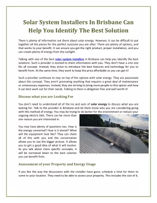 solar system installers in brisbane can help