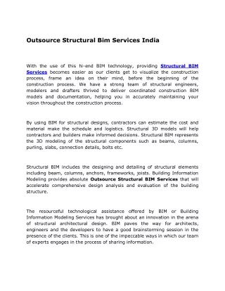 Outsource Structural Bim Services India