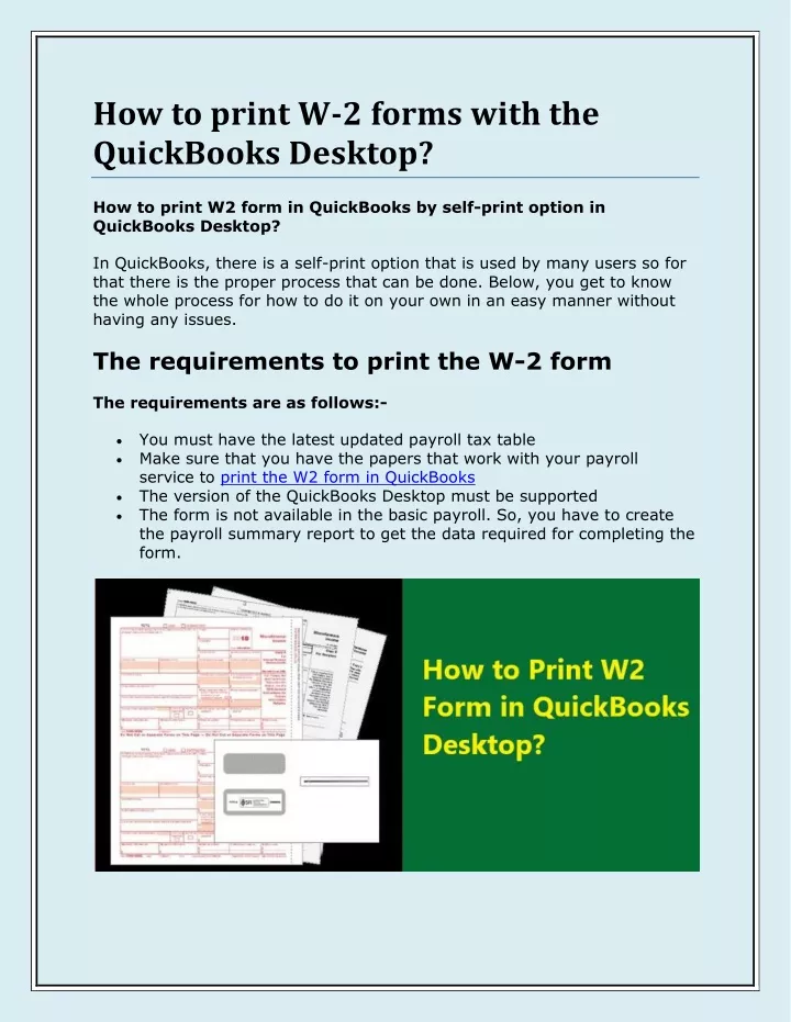 how to print w 2 forms with the quickbooks desktop