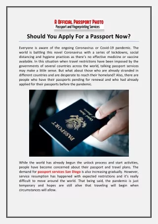 should you apply for a passport now
