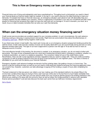 This is How an Emergency situation cash financing can conserve your day