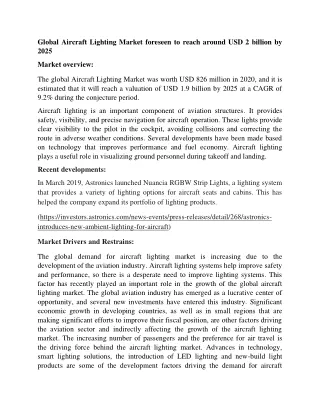 global aircraft lighting market foreseen to reach