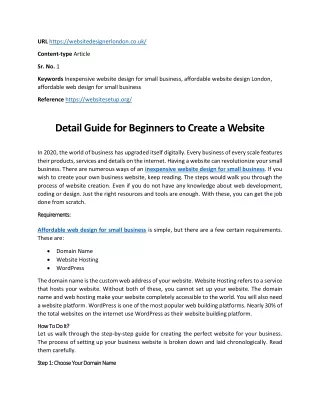 Detail Guide for Beginners to Create a Website with Website Designer London - PDF