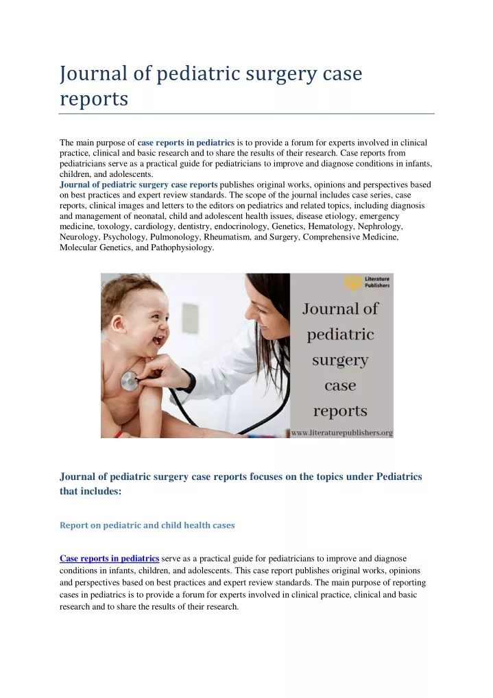 journal of pediatric surgery case reports