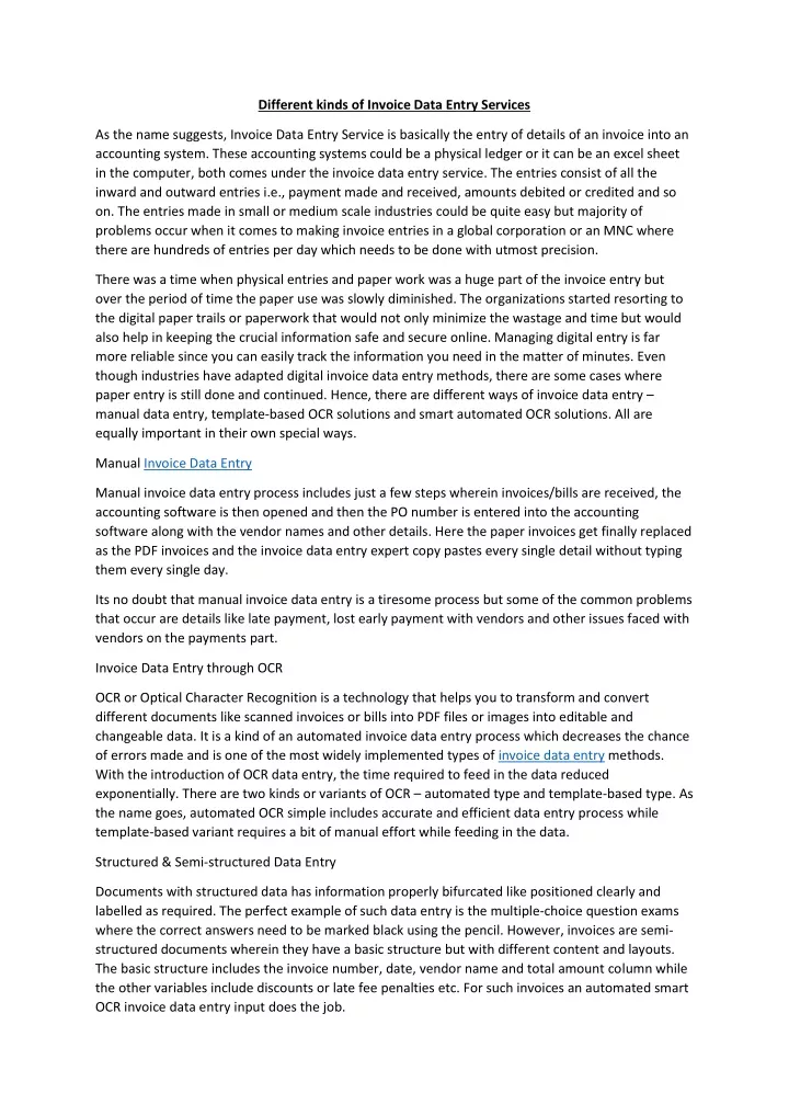 different kinds of invoice data entry services