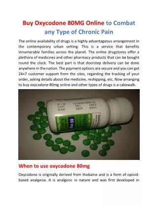 Buy Oxycodone 80MG Online to Combat any Type of Chronic Pain
