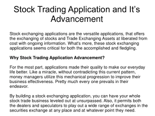 Stock Trading Application and It’s Advancement PPT