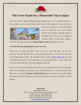 Take Your Family for a Memorable Trip to Japan