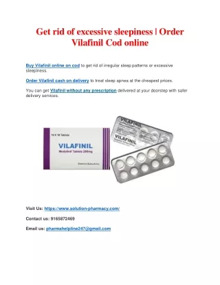 Get Rid of Excessive Sleepiness With Vilafinil | Vilafinil COD