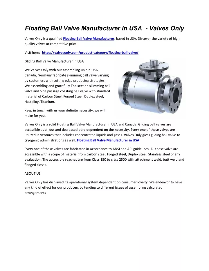floating ball valve manufacturer in usa valves