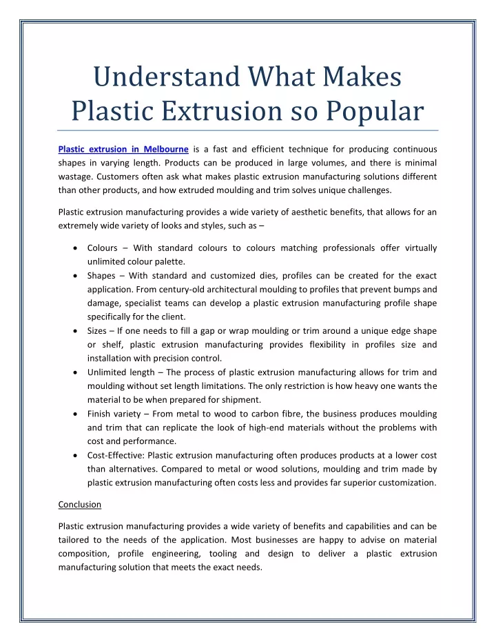 understand what makes plastic extrusion so popular
