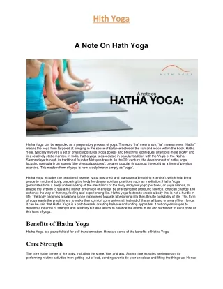 A Note On Hatha Yoga