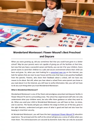 Wonderland Montessori: Flower Mound’s Best Preschool and Daycare