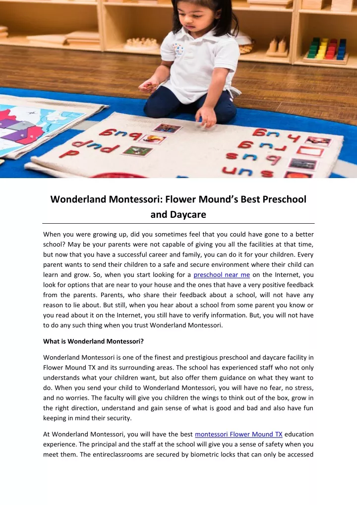 wonderland montessori flower mound s best