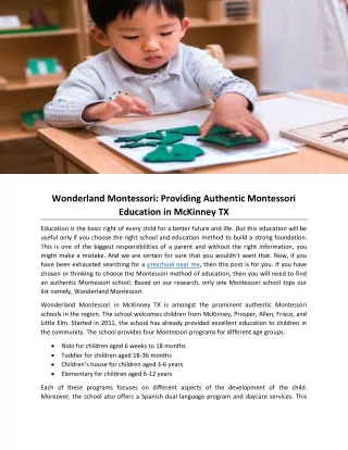 Wonderland Montessori: Providing Authentic Montessori Education in McKinney TX