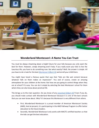 Wonderland Montessori: A Name You Can Trust