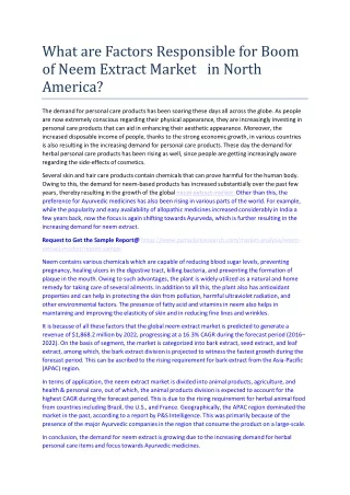 what are factors responsible for boom of neem extract market in north america