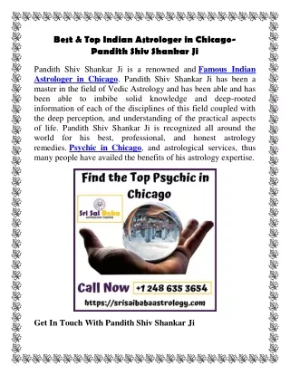 Best & Top Indian Astrologer in Chicago- Pandith Shiv Shankar Ji