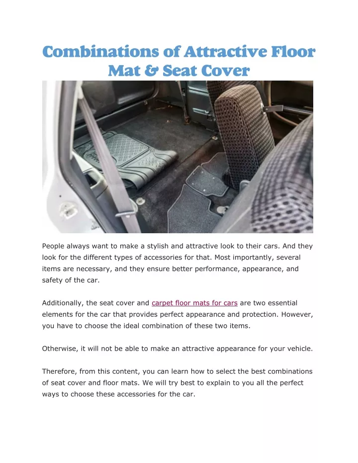 combinations of attractive floor mat seat cover