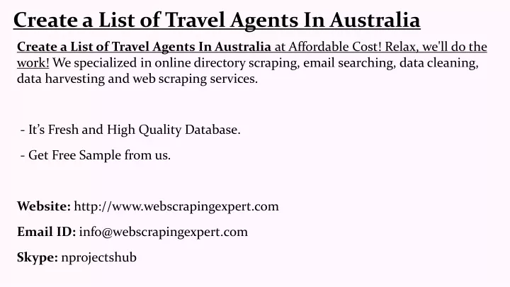 create a list of travel agents in australia