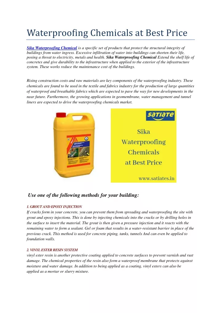 waterproofing chemicals at best price